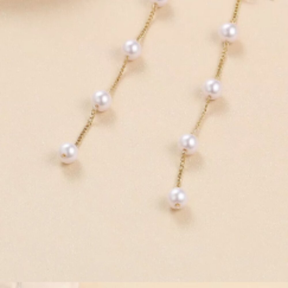 “Flutter On” Pearl Hanging 925 Sterling Silver Gold Butterfly Stud Cute Earrings - Picture 3 of 5